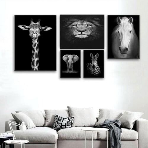 Elephant Zebra Lion Giraffe Rhino Black and White Animal Canvas Painting Art Print Poster Painting Wall Home Nordic Decoration