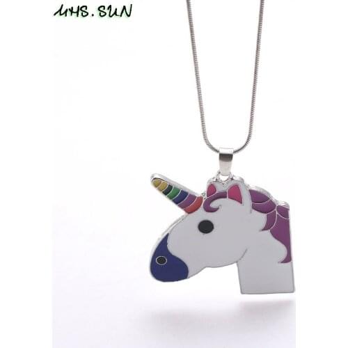 MHS.SUN Cute Unicorn Pendant Long Chain Necklace Jewelry For Kids Girls Charming Pendant Chain Necklace Child Party Gift 1Pcs