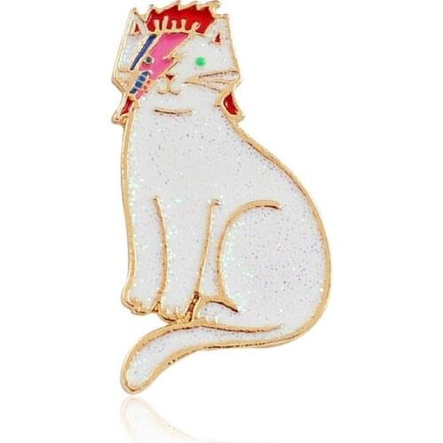 Super Cool Cartoon Lightning Cat Brooch Enamel Lapel Pins Badges Fashion Jewerly
