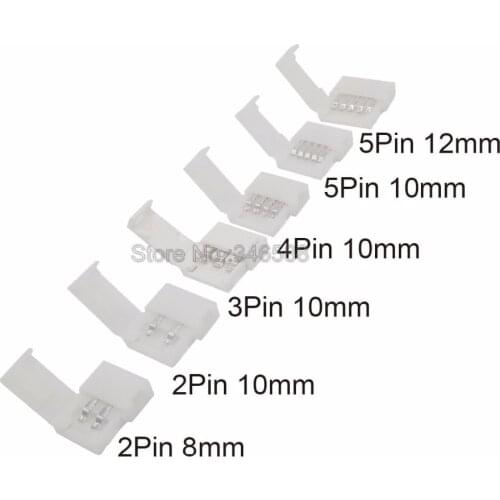LED Strip Easy Connectors 2pin 8mm / 2pin 10mm / 3pin 10mm / 4pin 10mm / 5pin 10mm / 5pin 12mm Free Welding Connector 5pcs/lot