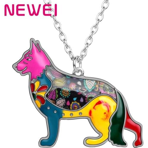 Bonsny Statement Enamel Alloy German Shepherd Dog Necklace Pendant Chain Elegant Animal Jewelry For Women Girls Pet Lovers Gifts