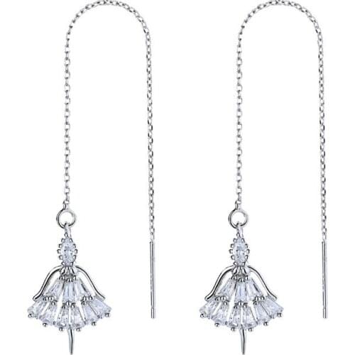 Fashion Design 925 Sterling Silver Dream Catcher Long Tassel Earrings for Women Zircon Crystal Tassel Chain Pendientes Oorbellen
