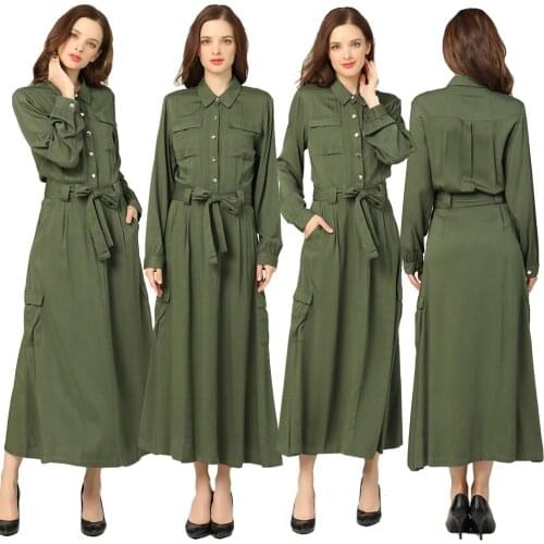Fashion Women Long Sleeve Shirt Dress Casual Ladies Buttons Dresses Autumn With Belt Single-breasted Pockets Maxi Dress 2019 New