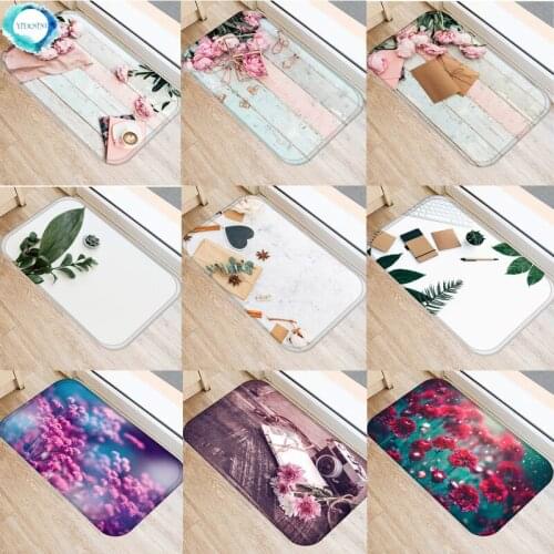 1PC 40x60cm Flower Leaves Anti-Slip Doormat Kitchen Entrance Door Mat Flannel Carpet Indoor Floor Mats Rugs