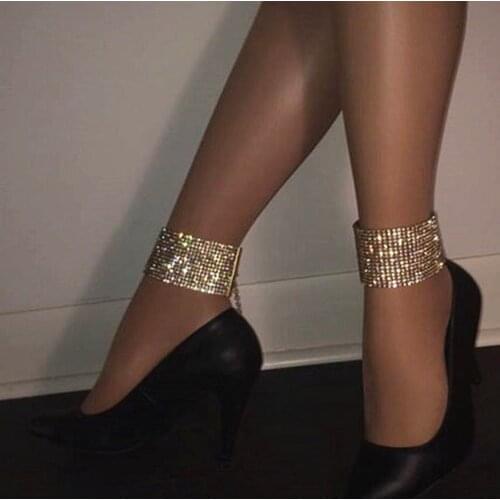 1PCS New Punk Sexy Shiny Rhinestone Anklets for Women Ethnic Ankle Chain Foot Jewelry Anklets Bracelet on Leg Barefoot Party