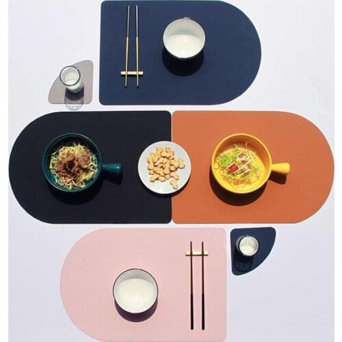10set/lot Table Mat+Cup Mat PU Leather Placemat Kitchen Tools Restaurant Accessories Waterproof For Home