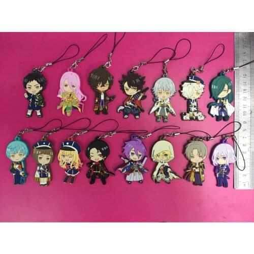 15pcs/lot Touken Ranbu Online Original Japanese anime figure rubber Silicone sweet smell mobile phone charms key/chain/strap