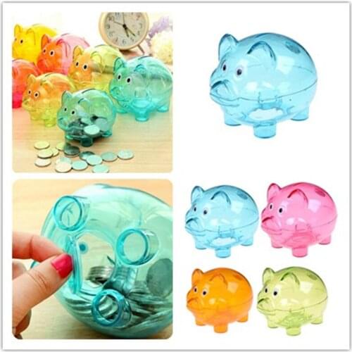 4 colors coin holder Transparent Plastic Money Saving Box Case Coins Kawaii Cartoon Pig Shaped Piggy Bank