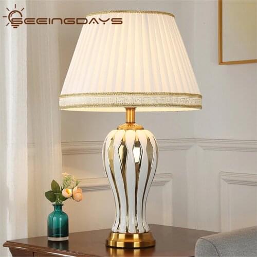 40x68cm European Style Golden White Ceramic Table Lamp for Bedroom Living Room Household Luxury Ceramic Lamps Bedroom Large Lamp