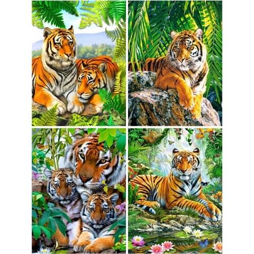 Huacan 5d Diy Diamond Painting Full Tiger Wall Stickers Diamond Embroidery Mosaic Animal Tree Home Decor Diamond Art