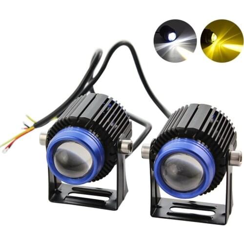 Car Motorcycle LED Projector Lens Work Spotlights White Yellow Dual Colors 3000k 6000k High Low Beam For Motorbike Scooter ATV