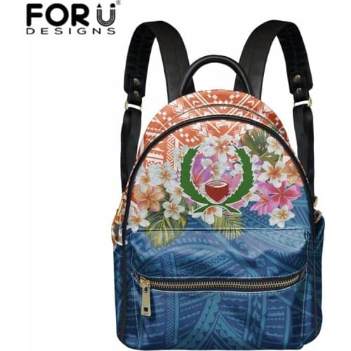 Brand Designer Pohnpei Womens Backpack Samoa Polynesian Plumeria Print PU Leather Fashion Back Pack for Teen Girls Custom Gift
