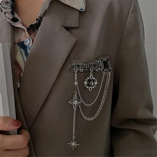 Six-pointed Star Tassel Pendant Retro Brooch Baroque Gem Accessories Simple Personality Temperament Pin Female Jewelrye Unisex