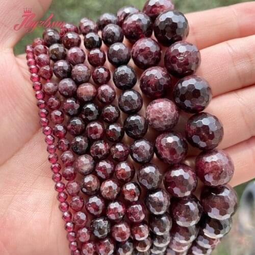 4,6,8,10mm Faceted Round Bead Ball Garnet Natural Stone Beads For DIY Necklace Bracelet Earring Jewelry Making 15" Free Shipping