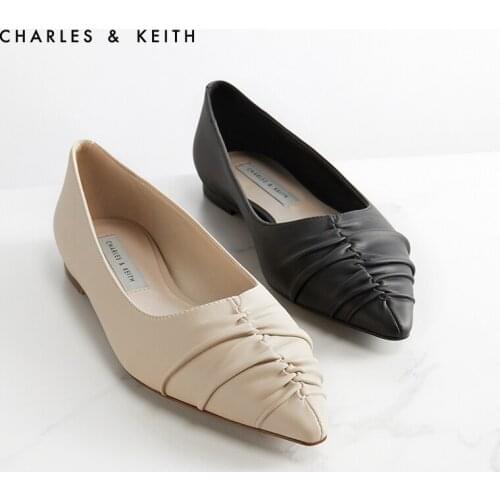 CHARLES&KEITH New Arrival for Spring 2021CK1-70900258Womens personality retro shoes pleated upper pointed flat shoes