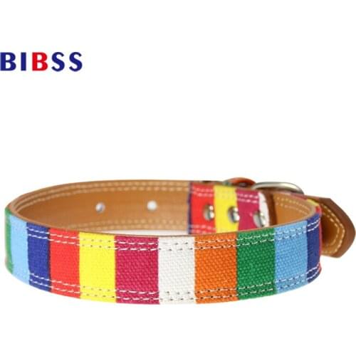 Colorful Rainbow Dog collars canvas+PU material size adjustable Collar for Dogs Gift for Pet Cat Dog supplies