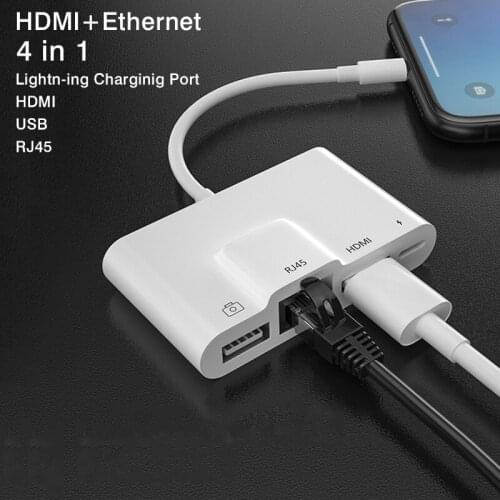 For Lightning To Ethernet OTG Digital AV Adapter For iPhone iPad iOS13 With USB Mouse Camera HDMI RJ45 Charging Port Converter