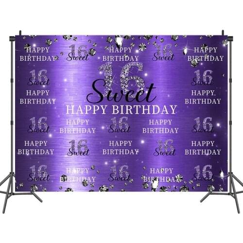Purple Pink 16 Year Old Sweet Girl Birthday Backdrops Photo Background Decorations for Party Portrait Photography Props