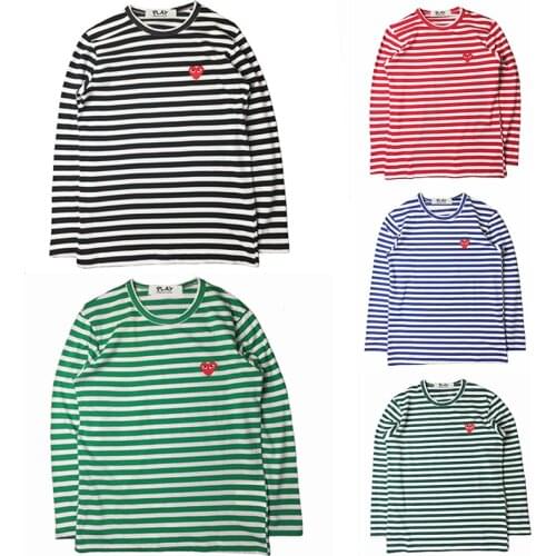 PLAY Spring Autumn T-shirt Striped Embroidered Love Round Neck Long Sleeve Loose Men Women T-shirt Couple Casual T-shirt