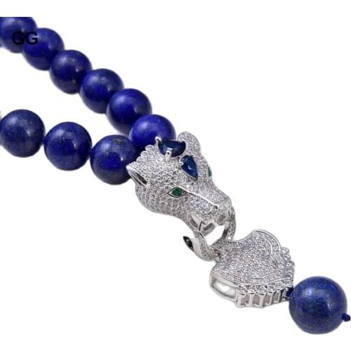 GG Jewelry 19" Natural 14MM Blue Lapis Lazuli Necklace CZ Pave Pendant
