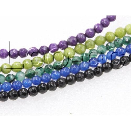JQHS Round Faceted yellow Multicolor blue India agates jades Opalite Loose Beads Strand 15" V1193