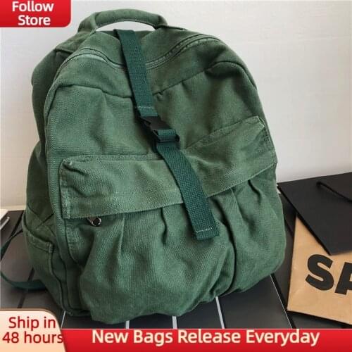 Small Canvas Women Travel Backpack College School Casual Laptop Bagpack Fabric Solid Rucks Bag