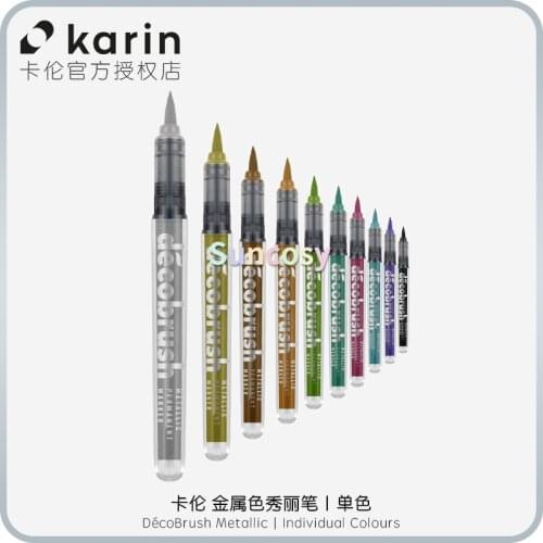 KARIN Deco Brush Markers Metallic 10 colours Individual Colours,Metallic paint, once dry, is permanent