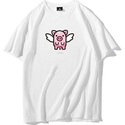 Cute Little Pig Cartoon T-shirt Female Top Korean Harajuku Casual Kawaii Round Neck Cotton Short-sleeved Shirt