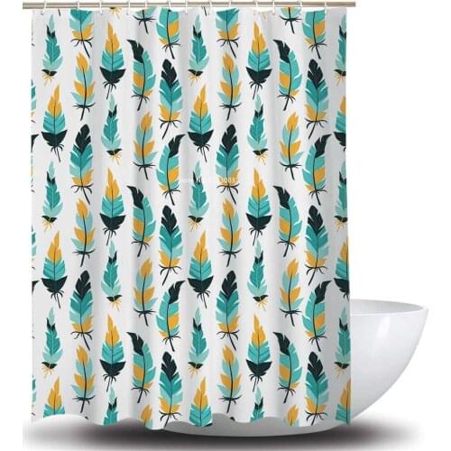 Fashion Color Feather White Cloud Print Shower Curtain Home Decor Waterproof and Mildewproof Fabric Shower Curtain with Hook