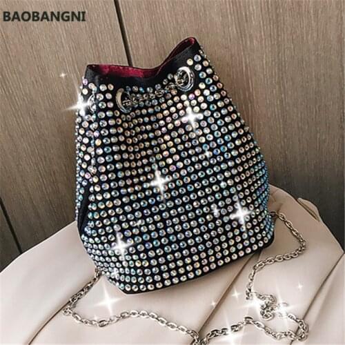 Fashion Women Hot Rhinestone Bucket Bags Luxury Woman Bag Female Shoulder Dinner/Party Handbags Ladies Shoulder Messenger Bags