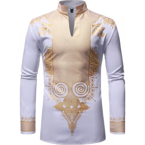 Men White African Clothes 2020 Brand New African Dashiki Print Dress Shirt Men Hip Hop Streetwear Casual African Clothing XXL