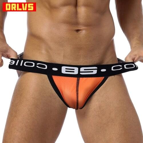 ORLVS Sexy men underwear mens gay penis briefs Mesh cuecas jockstraps calzoncillos mens thongs g strings homens double OR139