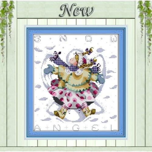 The girl play in the snow lovely baby Painting,pattern Print on fabric DMC 14CT 11CT Cross Stitch Needlework Kit Embroidery Sets