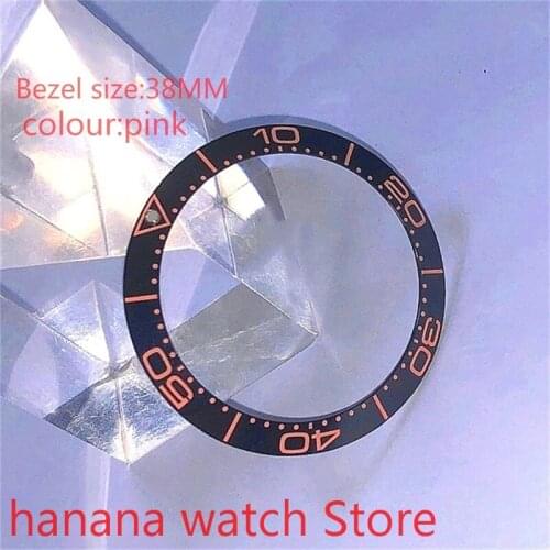BLIGER New high quality 38mm pink watch bezel, glass pearl ceramic watch bezel for 40mm self-winding mens watch