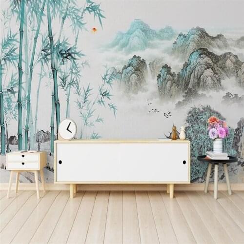 New Chinese artistic conception abstract ink landscape bamboo living room background wall painting professional production wallp