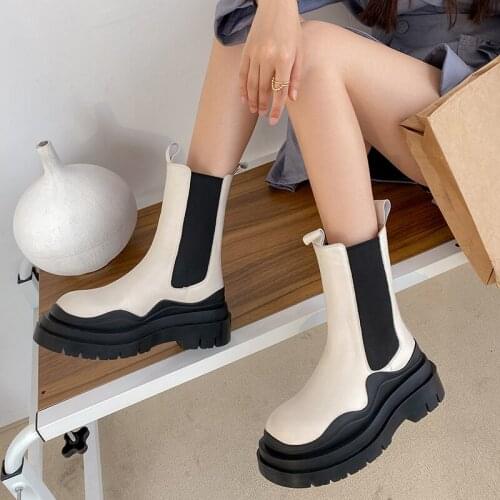 Osunlina 2021 New Womans Boots Round Toe Square Heels Platform Quality Genuine Leather Footwear Handmade Autumn Winter Shoes