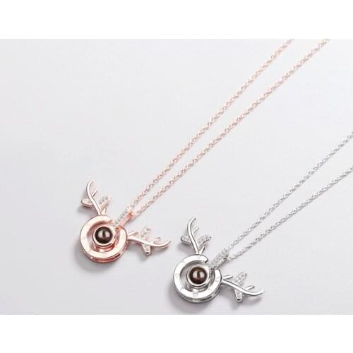 Sole Memory 100 Languages I Love You Hot Projection Visible Antlers 925 Sterling Silver Clavicle Chain Female Necklace SNE479