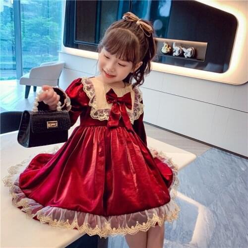 Infant Baby Girls Princess Dresses Children Birthday Party Christmas Costume Dress Kid Bowknot Long-sleeve Clothes Fashion Dress
