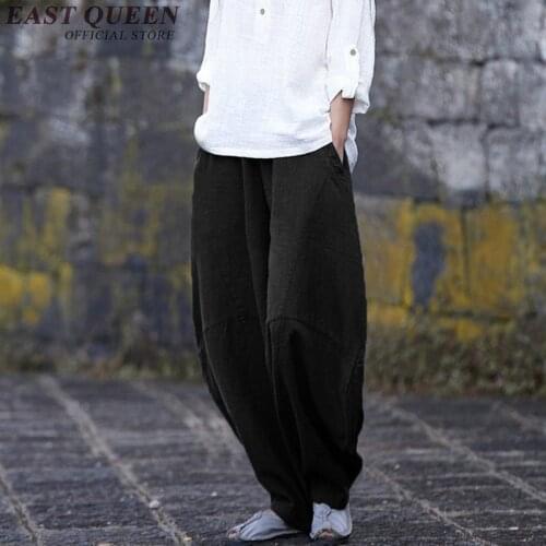 Casual loose baggy pants women Chinese style solid color bloomers elastic waist oversize wide leg pants AA2836 YQ