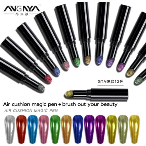 New Air Cushion Magic Powder Pen 12 Colors Laqcuer Nail Art High Quality Glitter Mirror Effect Nail Makeup Fast Design Powder
