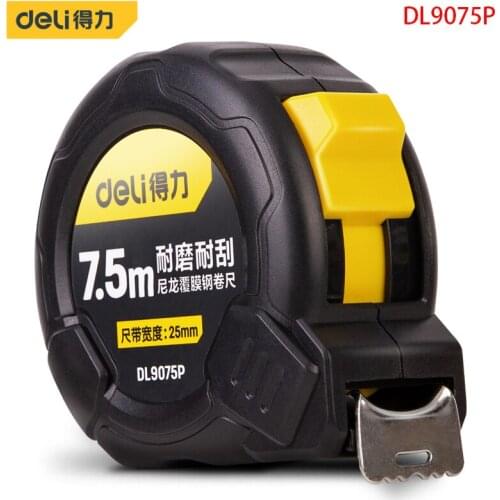 Deli DL9075P NylonCoatedSteel Tape Measure Specification 7.5mx25mm Carbon Steel TapeManganeseSteel Spring Design Measuring Tools