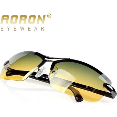 AORON Men Day Night Polarized Sunglasses Classic Driver Goggles Reduce Glare Vintage Leisure Cool Eyewear gozluk male Lunettes