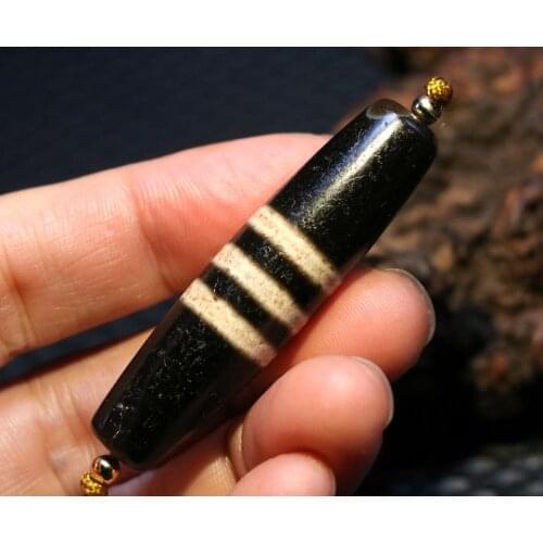 Treasure Power Tibetan Old Agate Horn-shape 2 eye Totem dZi Bead Amulet Timestown UPD1210A