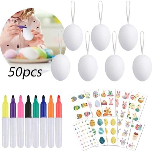 DIY Creative Paint Toys Hand Paint Eggs Set Easter egg decorating kit, 50PCs Easter Eggs,8 Color pens,Color rope,10 PCs stickers
