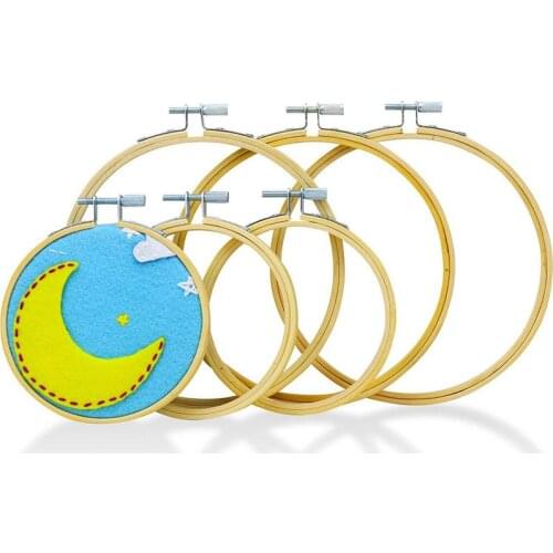 Embroidery Hoops for Cross Stitch (6 Pack) Premium Round Bamboo Hoop Kit Bulk Adjustable Wooden Circle Set 3 pcs of 4 inch & 3 p