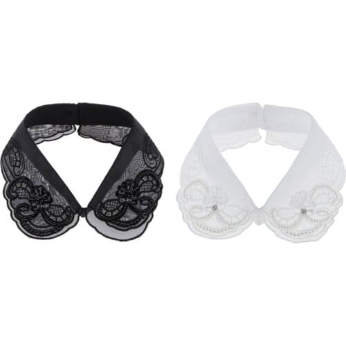 Lady Lace Fake Collar Detachable Crystal Lapel Blouse Decorative Collar