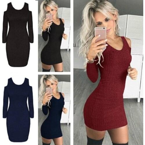 Women Autumn Winter Dress Women 2021 Sexy Off Shoulder Long Sleeve Slim Elastic Bodycon Party Dresses