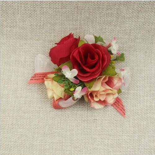 10Pcs 5Kinds Colors New Creative Rose Wrist Flowers Bride bridesma Wrist Flowers Wedding Party Meeting Decorative Wrist Flowers
