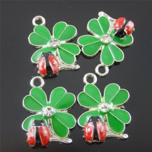 10Pieces Enamel Ladybug Leaf Tree Women Jewelry Necklace Tree Leaves Pendant Handmade Bracelet Charms Christmas Gift Baby Gift