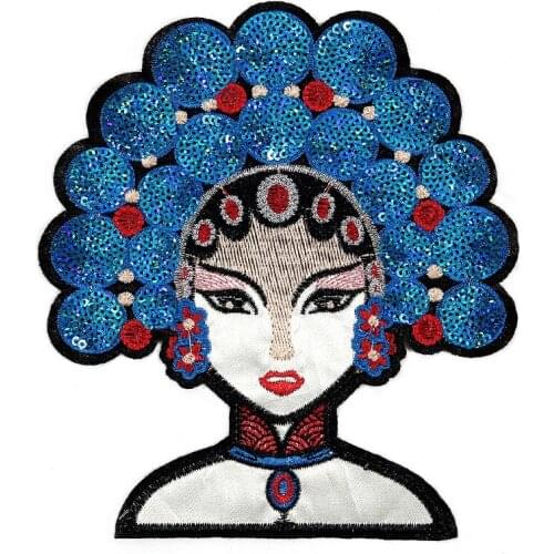 10pcs/lot Sew Sequins Peking Opera Mask Large Embroidery Patch Letter Clothing Decoration Sewing Accessory Applique